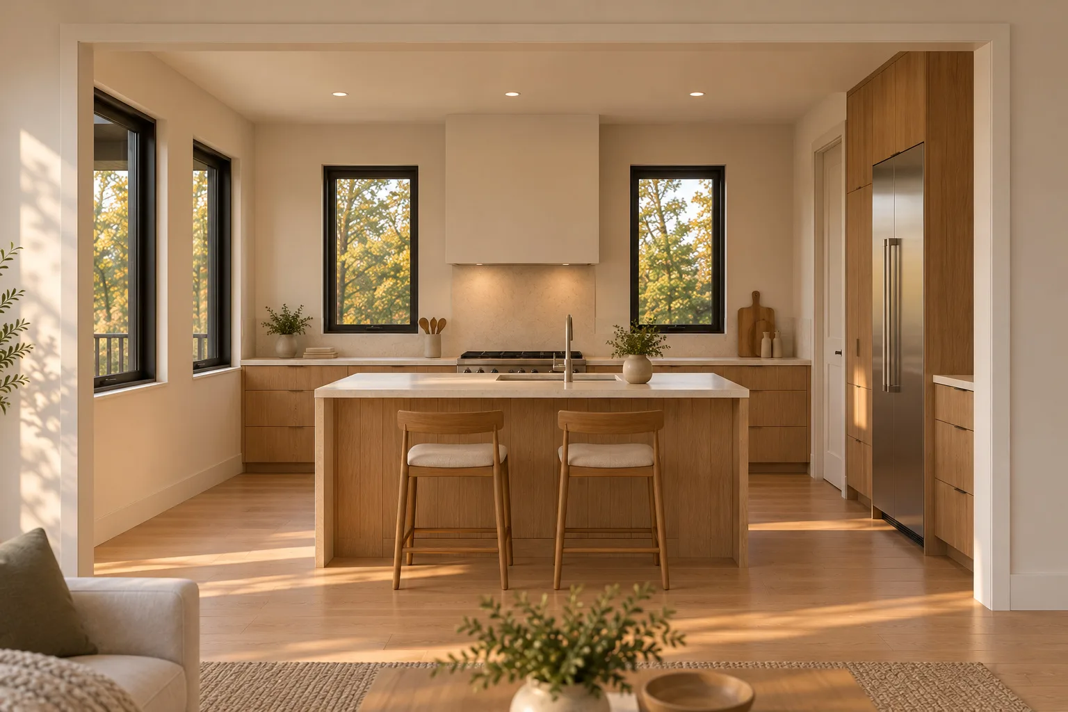 Black Street residence, Pittsburgh — living and kitchen