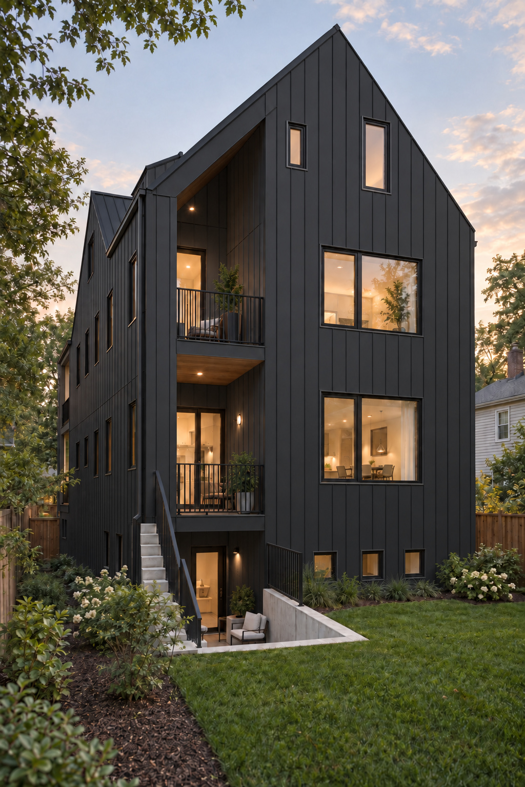 Rear elevation at dusk